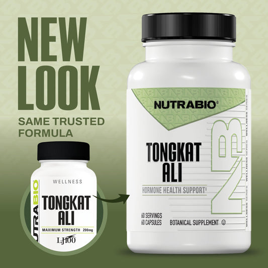 NutraBio Longjack LJ100 capsules close-up highlighting 200 mg per serving.
