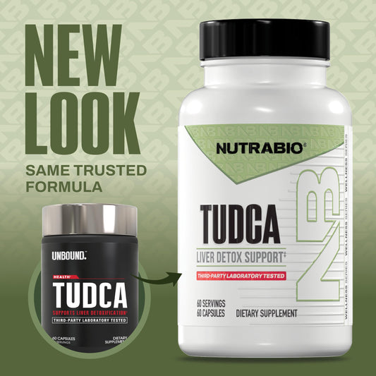 NutraBio Tudca capsules front label show 60-count bottle for daily use