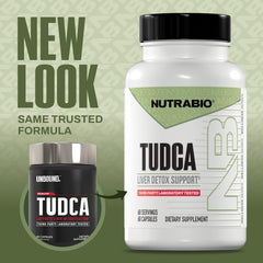 NutraBio Tudca capsules front label show 60-count bottle for daily use