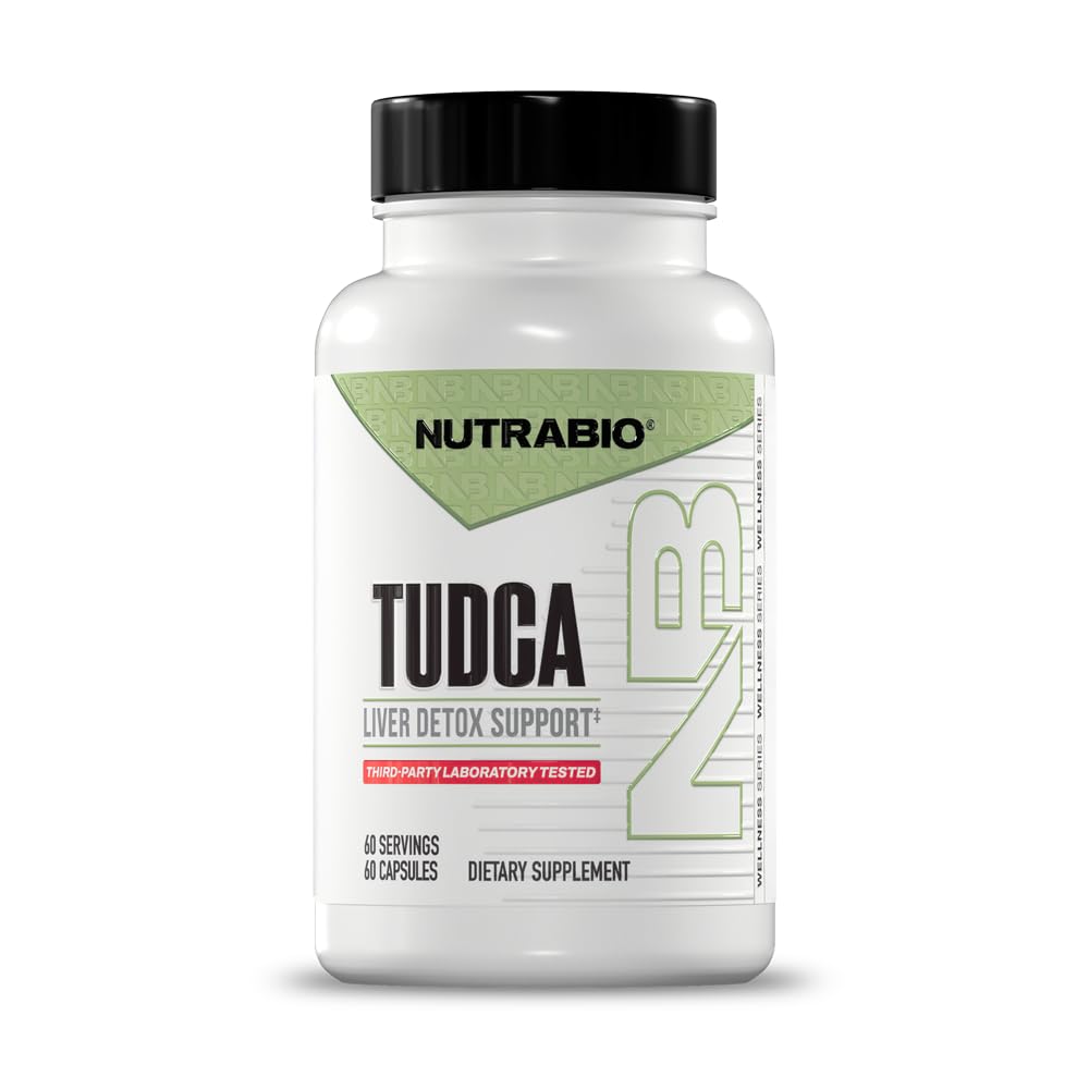 NutraBio Tudca liver detox bottle with clear label supporting overall wellness