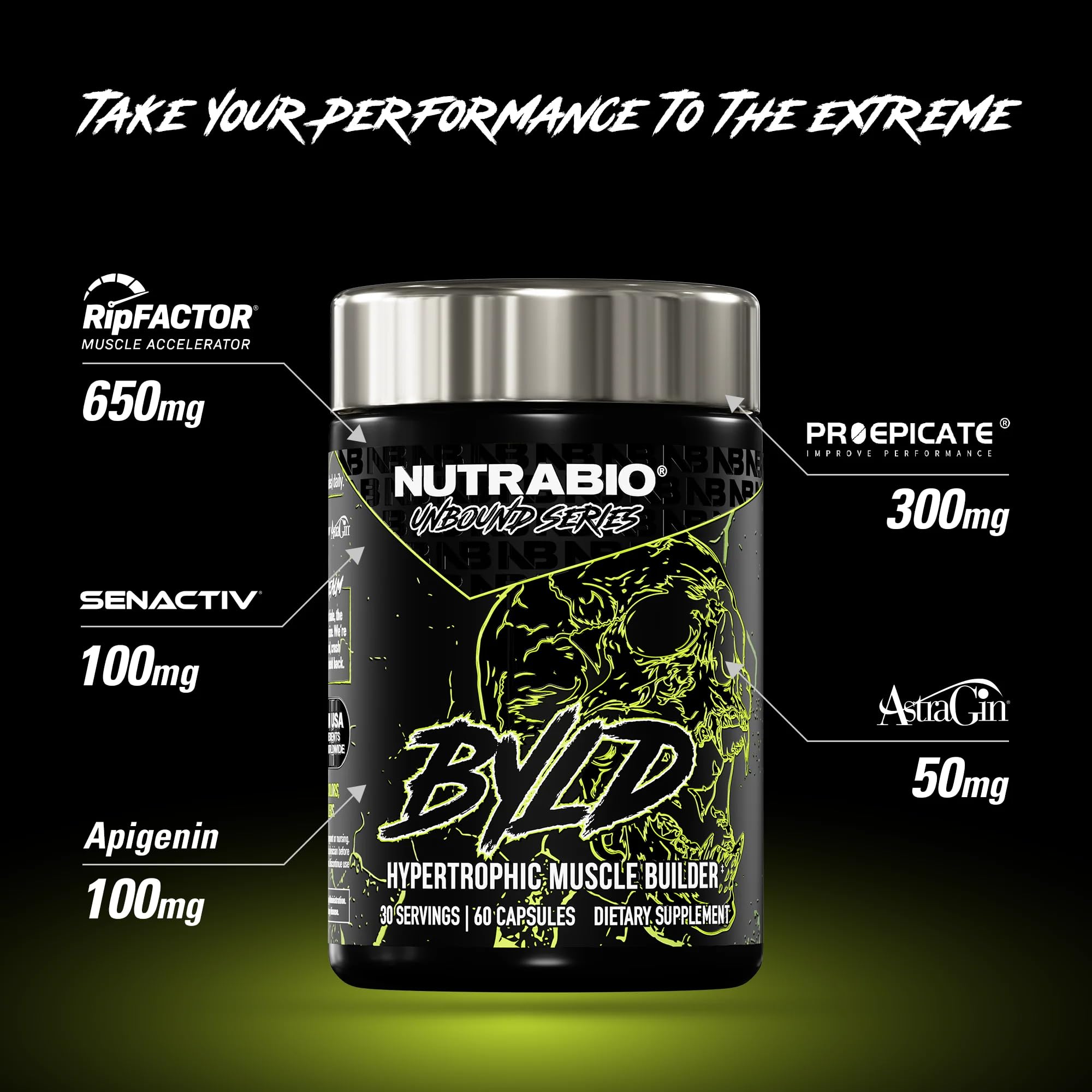 NutraBio Unbound BYLD scoop with capsules for post-workout stacking