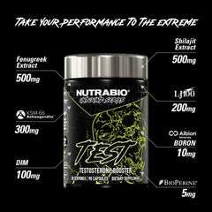 NutraBio Unbound Test back label highlighting dosage guidance and testing.
