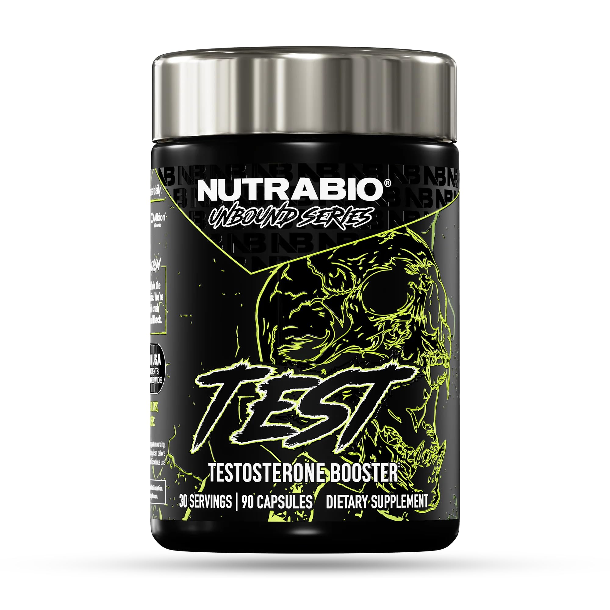 NutraBio Unbound Test bottle front for daily supplement use.