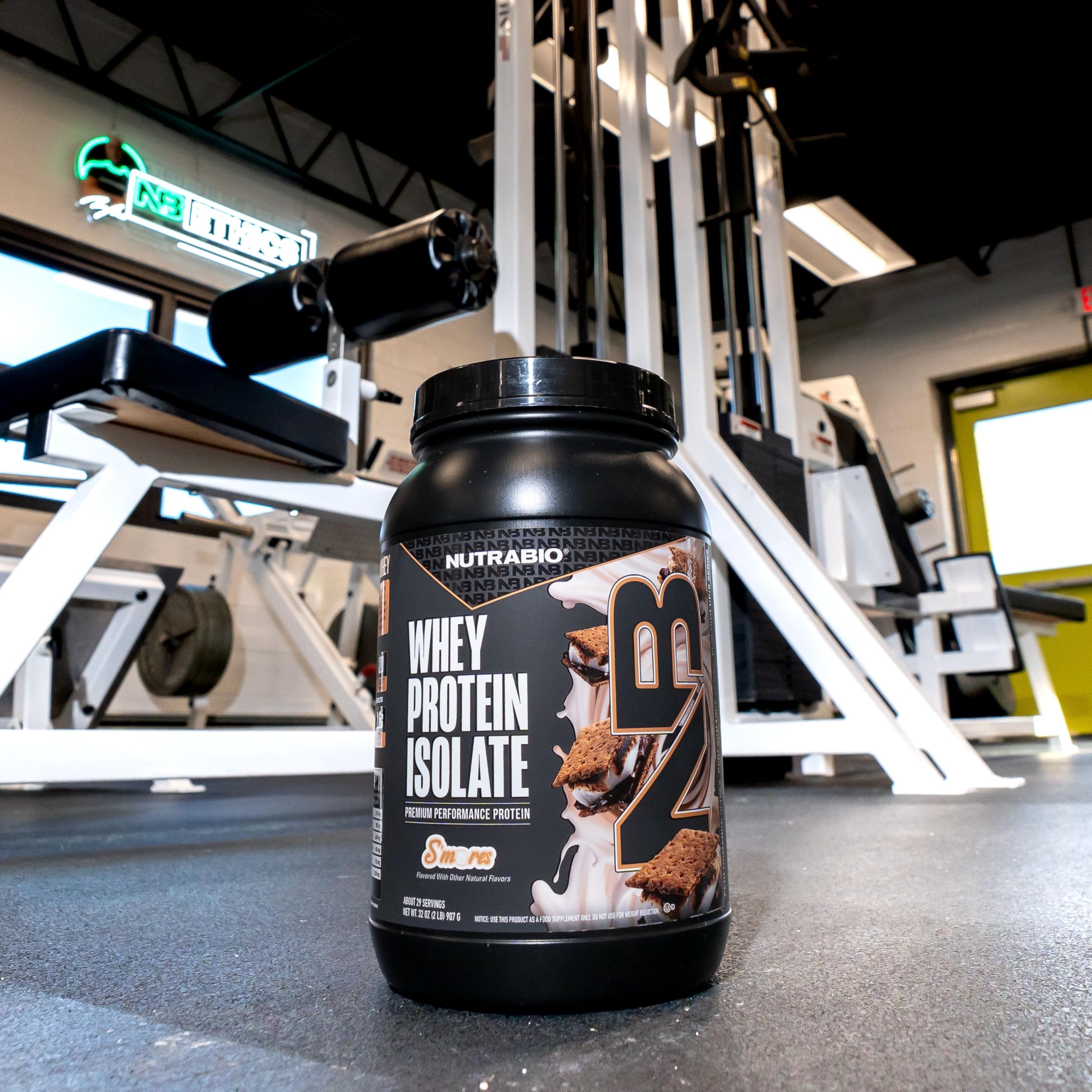 NutraBio Whey Isolate label close-up highlights clean, non-GMO formula