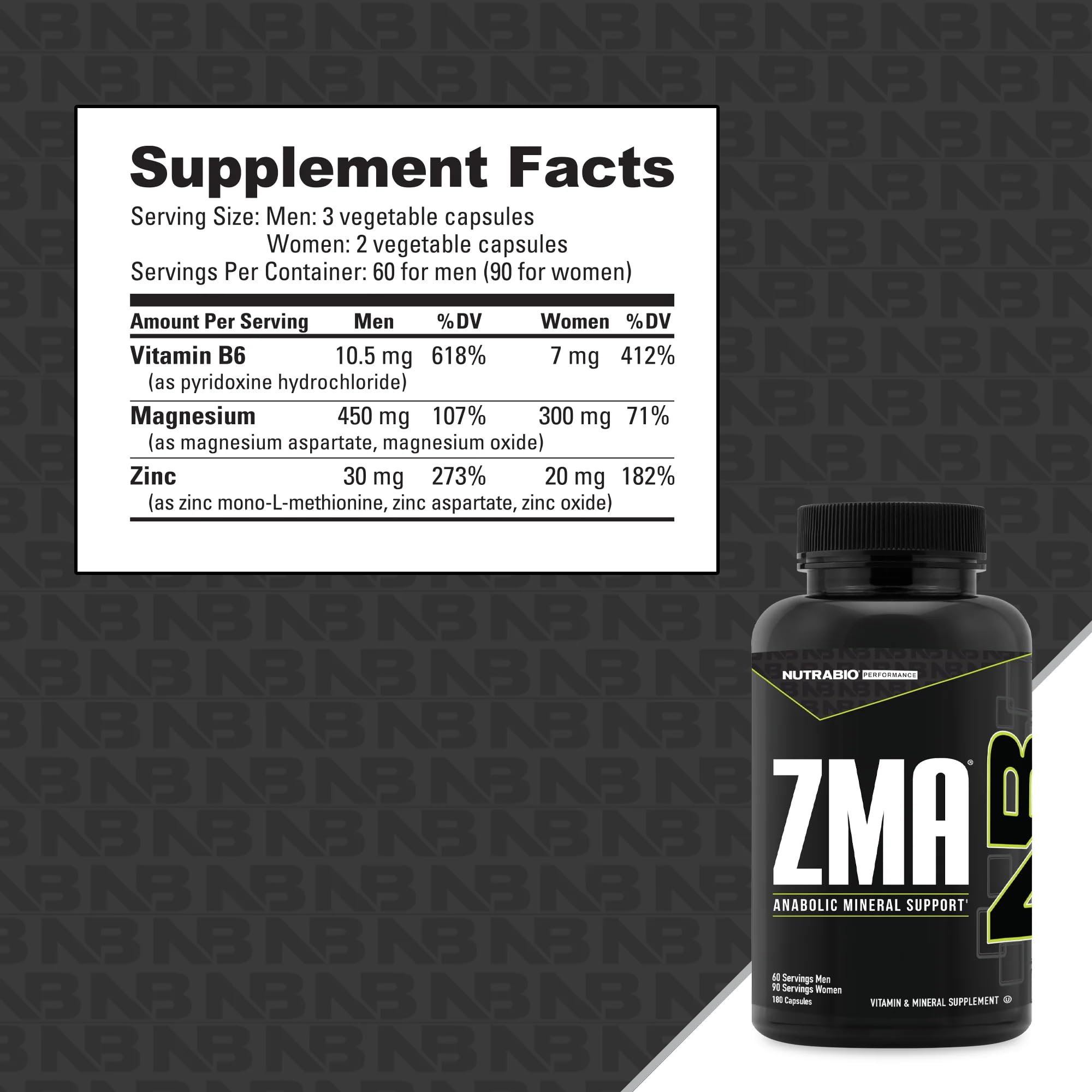 NutraBio ZMA label highlights zinc, magnesium, B6 blend for recovery