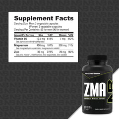 NutraBio ZMA label highlights zinc, magnesium, B6 blend for recovery