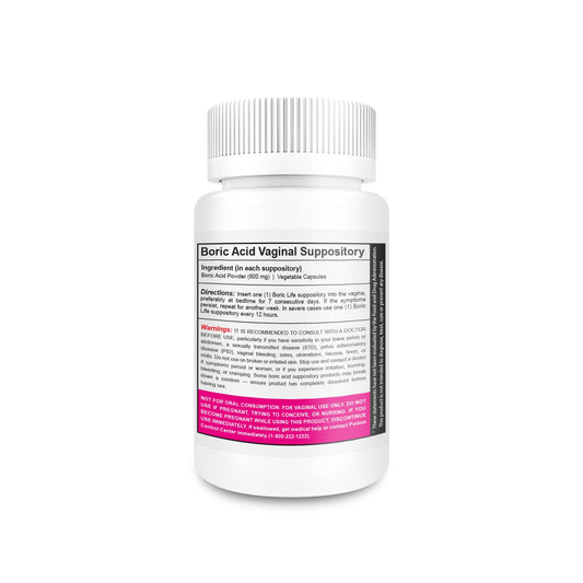 NutraBlast boric acid suppositories box front, USA-made quality and care