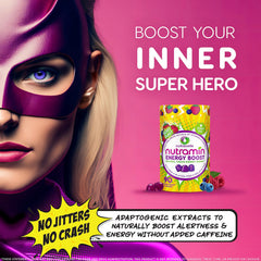 Nutramin Energy Gummy gluten-free packaging communicates safe, allergen-aware nutrition.