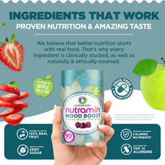 Strawberry flavor Nutramin Mood Boost gummies on a plate