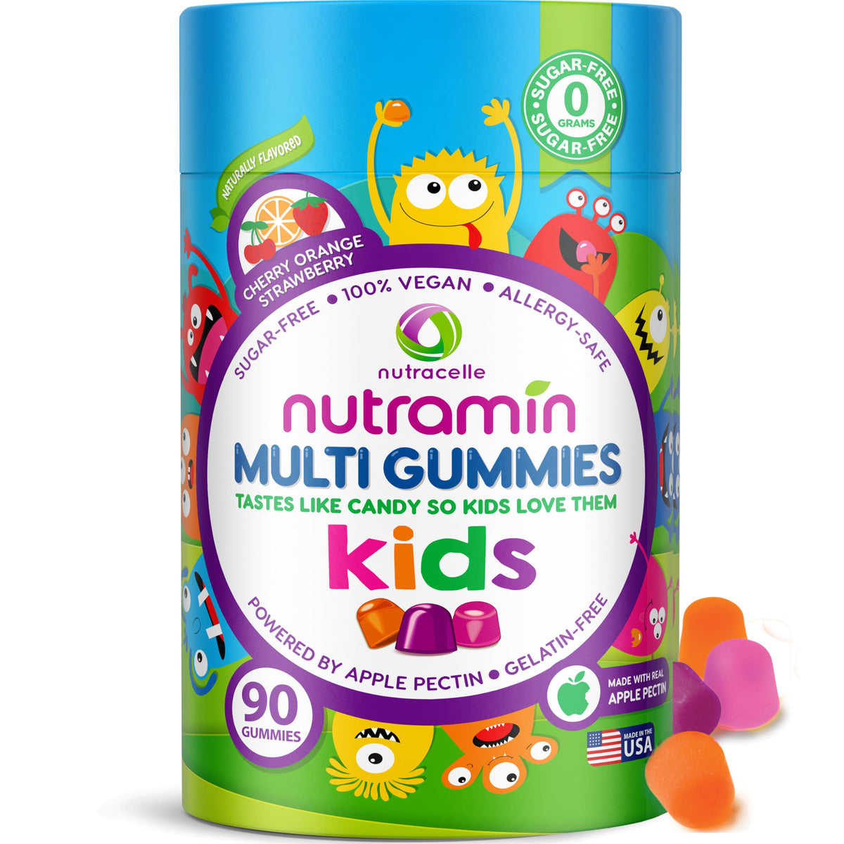 Nutracelle Nutramin strawberry gummy bottle supports daily nutrition for kids