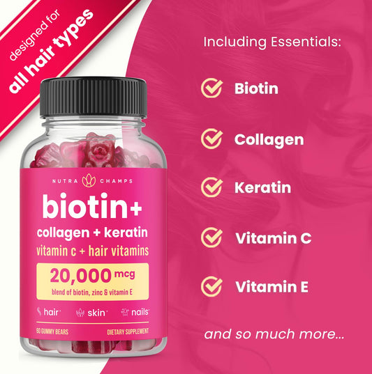 NutraChamps Biotin Gummies Berry Delight close-up highlights chewy texture for easy use.