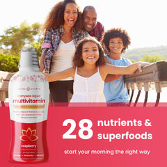 NutraChamps Complete Liquid Multivitamins ingredients graphic highlights 28 nutrients