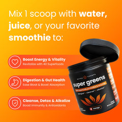 NutraChamps Super Greens packaging front highlights 9.0 oz size.