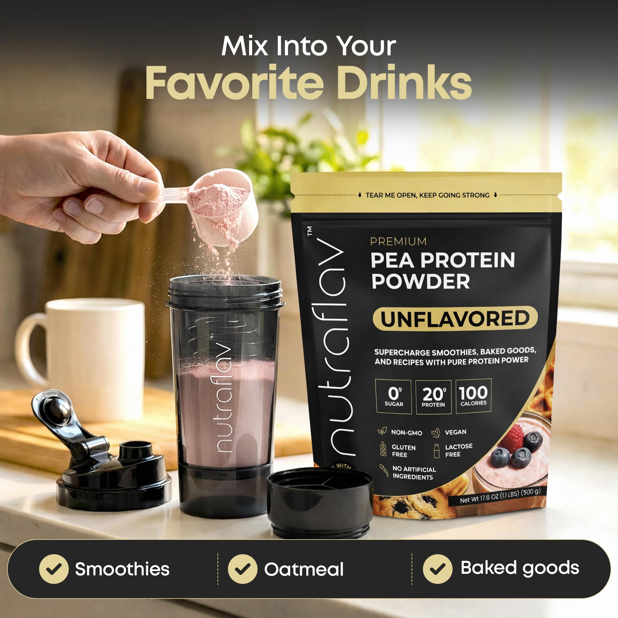 Nutraflav easy-digest pea protein mix ready for daily use
