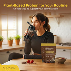 Nutraflav vegan pea protein scoop for quick plant-based nutrition.