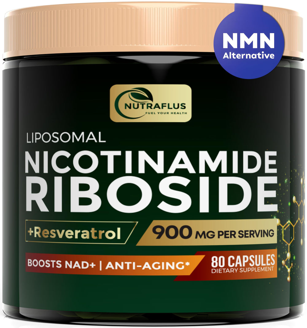 Nutraflus NAD 900mg bottle showing potent liposomal formula for daily energy support.