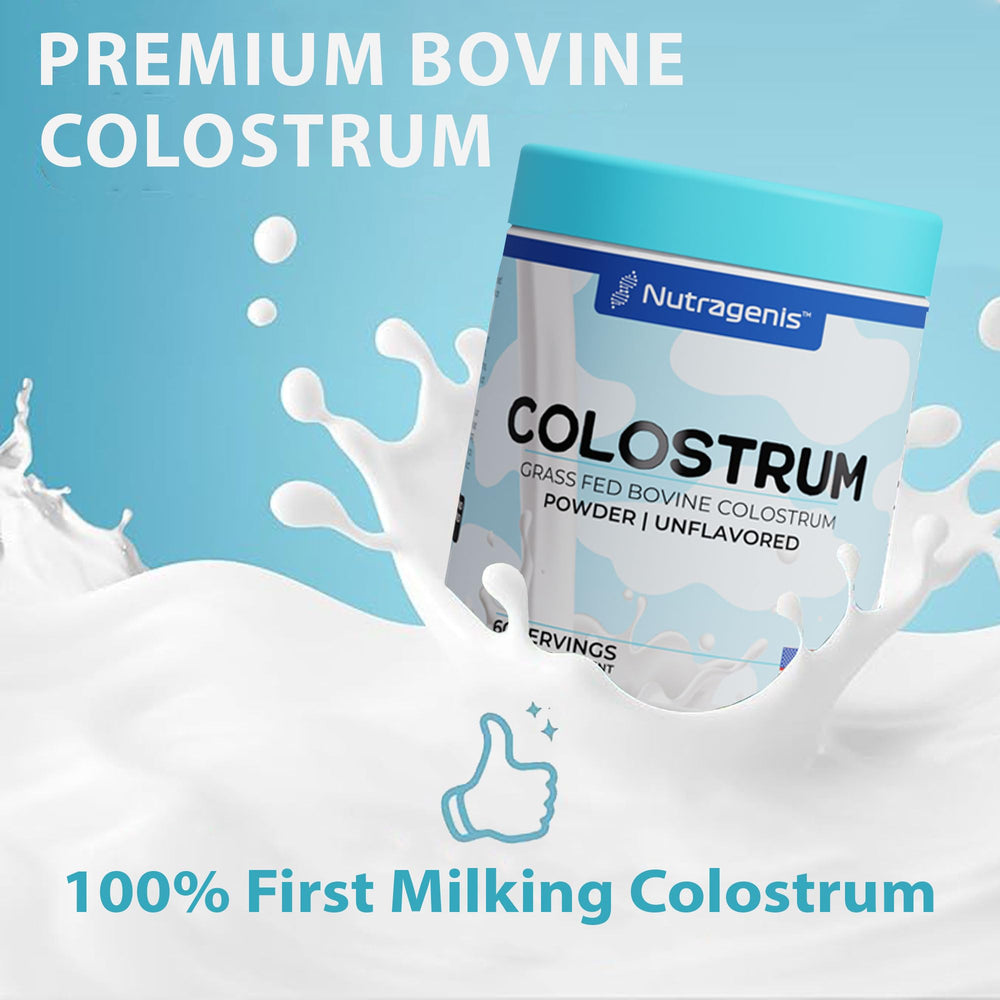 USA-made Nutragenis Colostrum product label emphasizing quality.