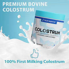 USA-made Nutragenis Colostrum product label emphasizing quality.