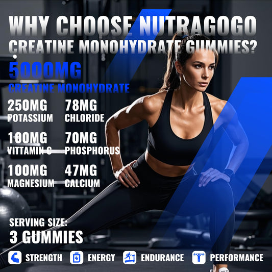 NUTRAGOGO Creatine Gummy close-up flavor shot of blueberry electrolyte chew.
