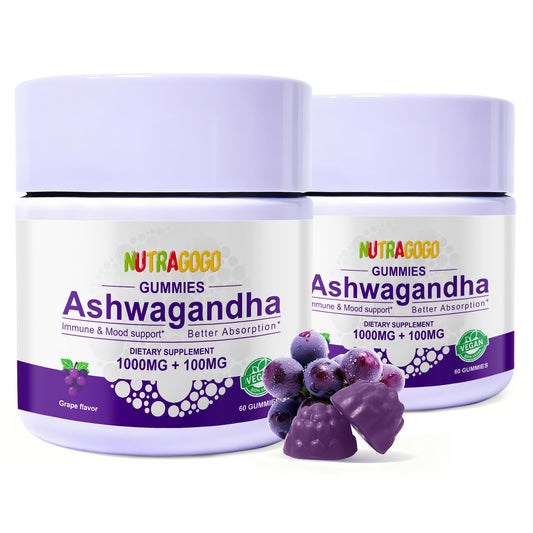 NUTRAGOGO Ashwagandha Gummies bottle with berry flavor for calm focus.