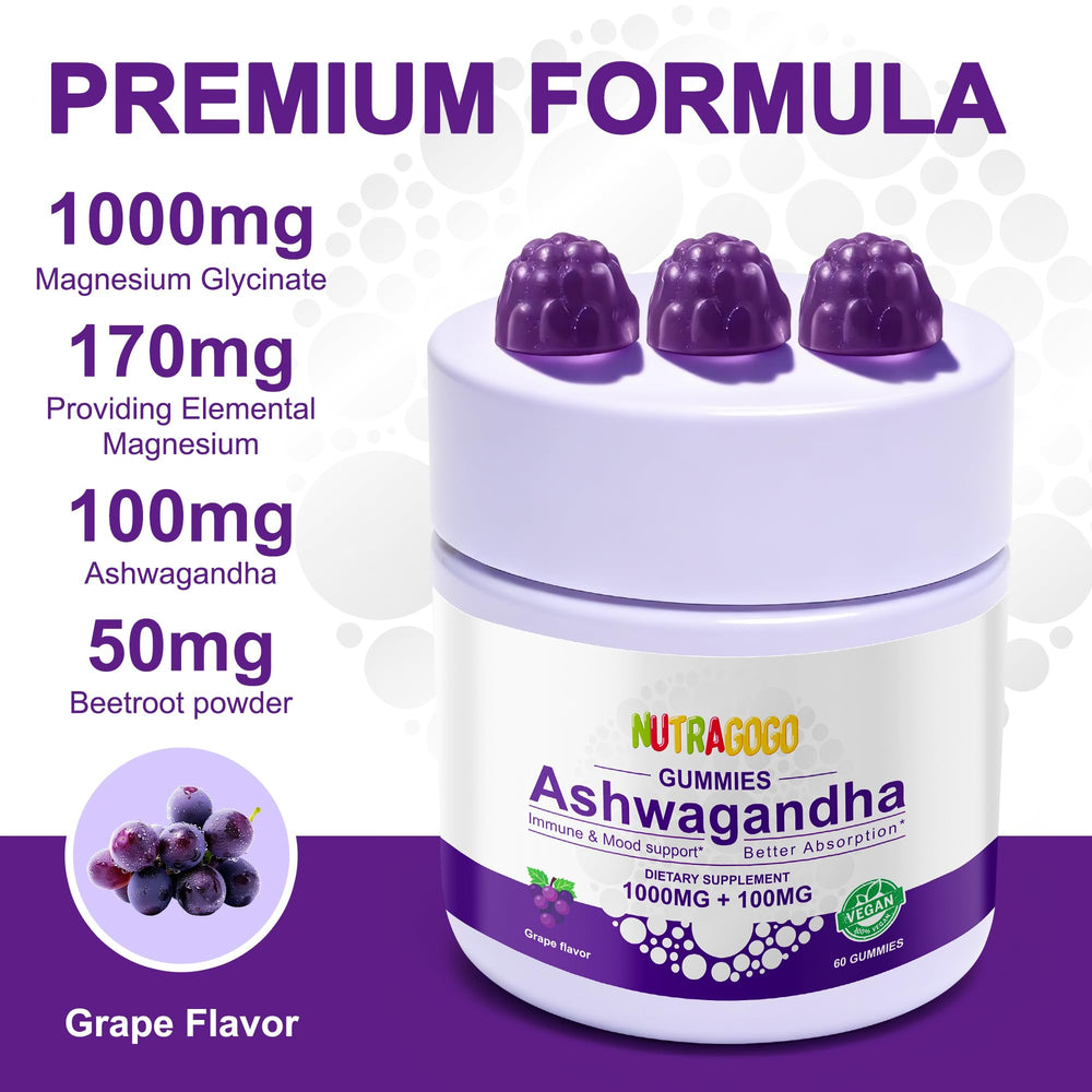 NUTRAGOGO Ashwagandha Gummies kids-friendly packaging for family use.