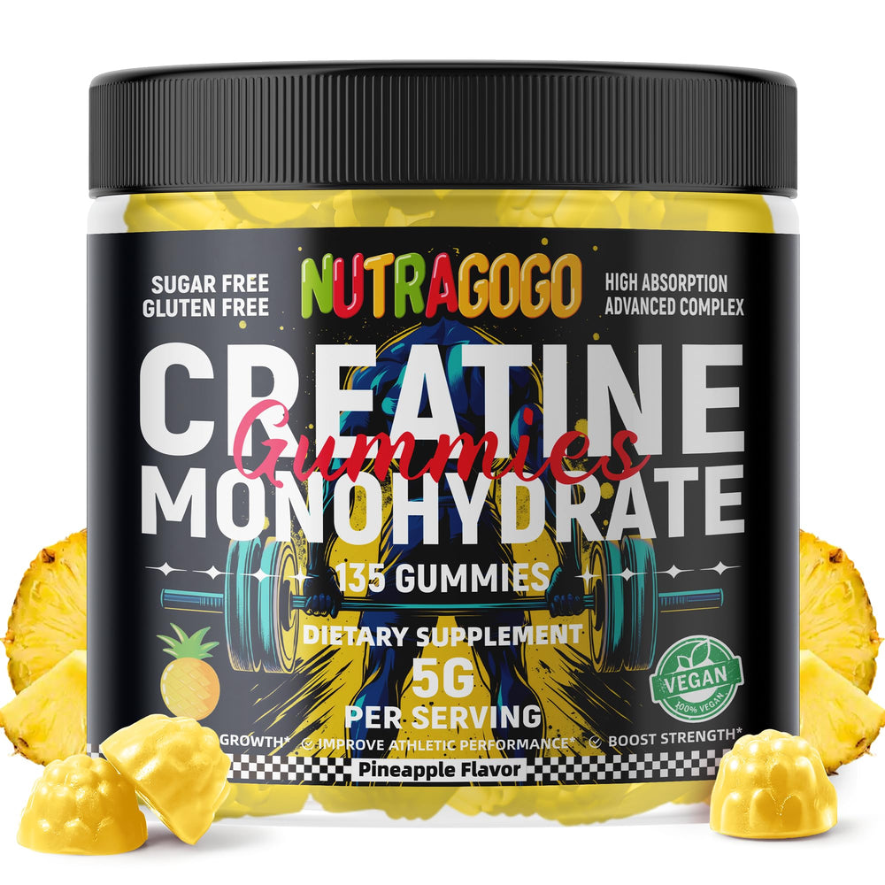 NUTRAGOGO creatine gummy bottle closeup showcases premium packaging and trust.