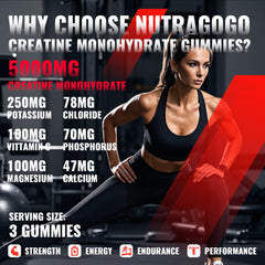 NUTRAGOGO creatine gummy jar back showing serving details