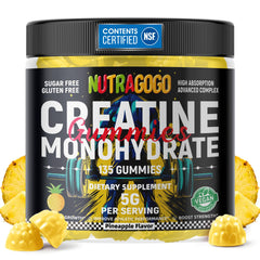 NUTRAGOGO creatine gummy pineapple chews in bottle for convenient workouts.