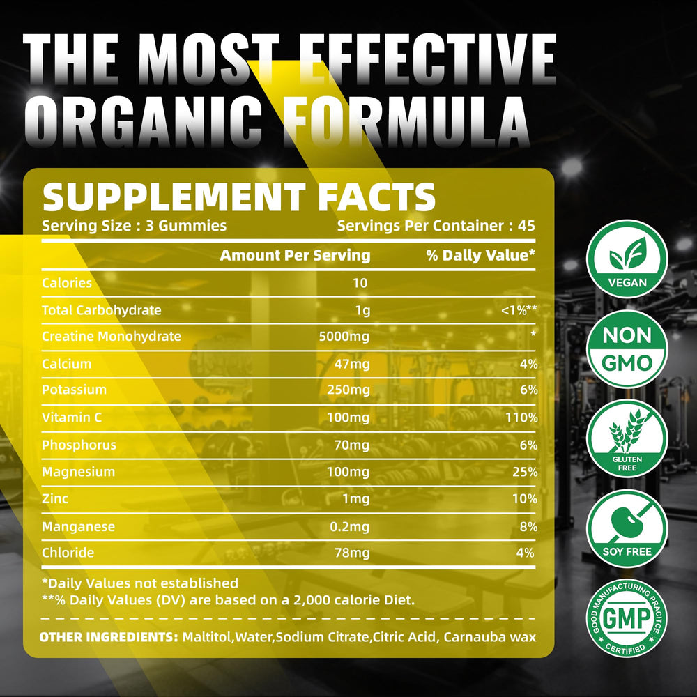 NUTRAGOGO creatine gummy serving of 3 gummies ideal for on-the-go training.