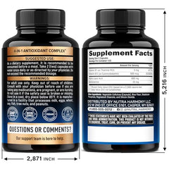 NUTRAHARMONY Alpha Lipoic Acid 600mg bottle back with supplement facts and sourcing
