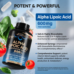 NUTRAHARMONY Alpha Lipoic Acid 600mg label details highlighting ingredients