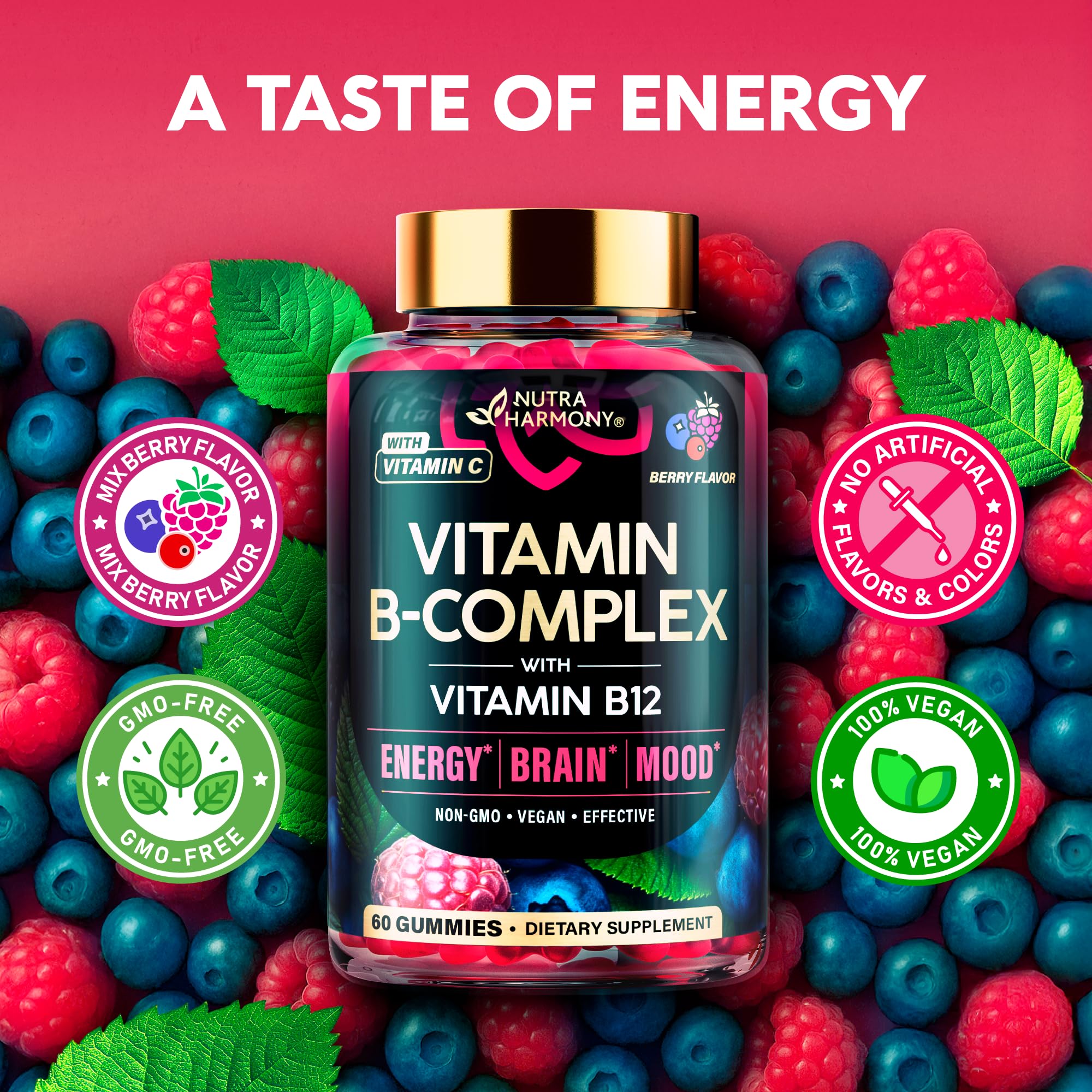 NutraHarmony B-Complex recommended daily serving for wellness.