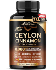 NutraHarmony Ceylon Cinnamon capsules bottle for daily convenience and natural energy support.