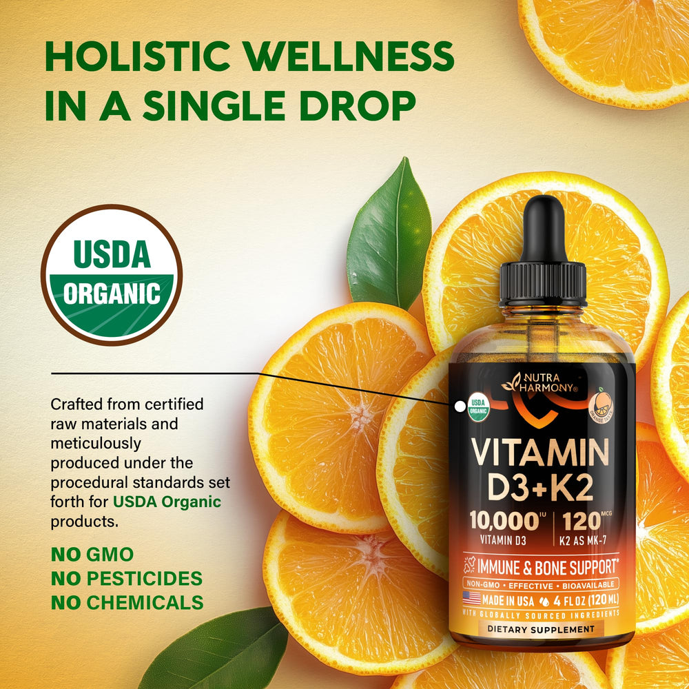 NUTRAHARMONY D3 K2 drops in organic MCT oil for enhanced absorption