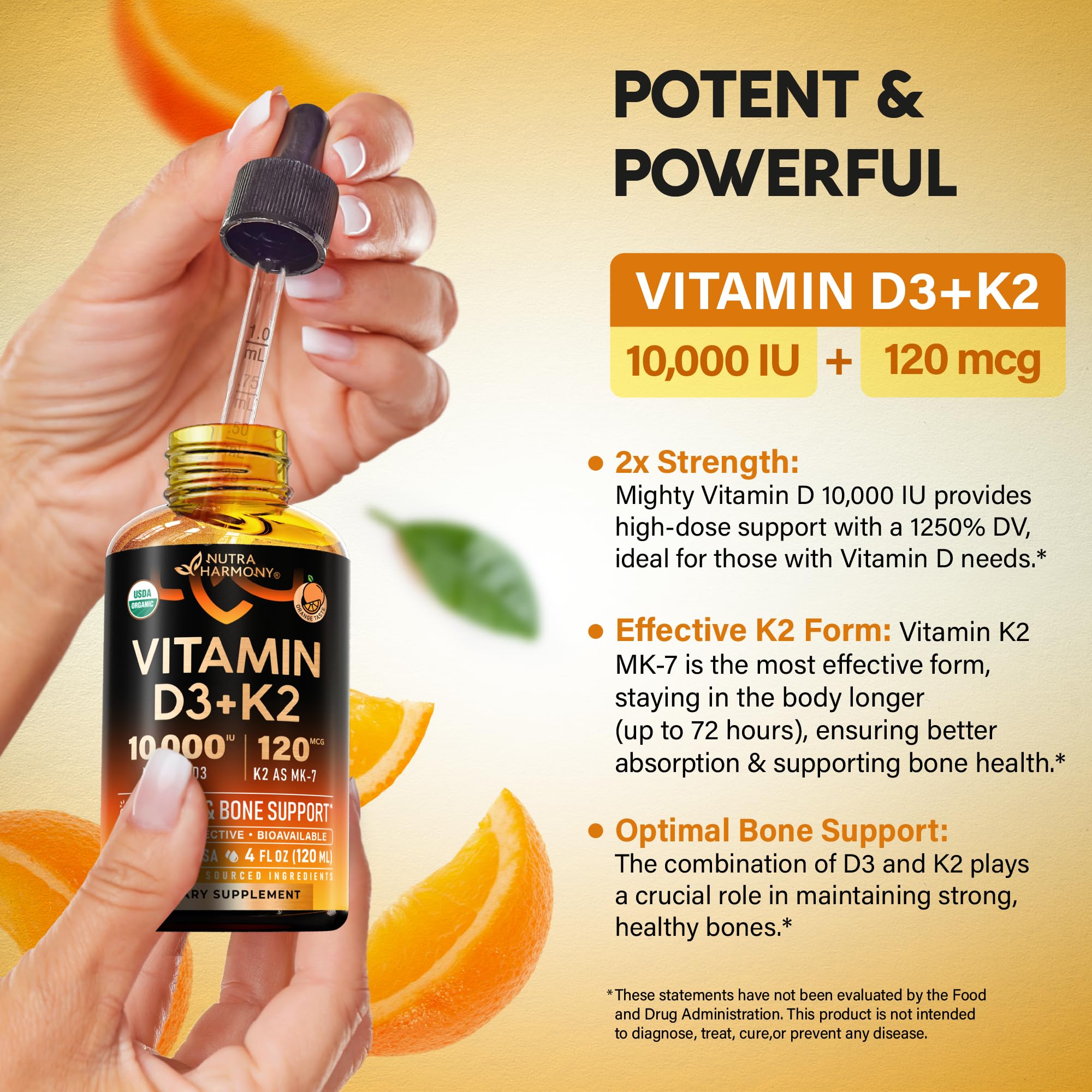NUTRAHARMONY D3 K2 drops are third-party tested for safety and potency