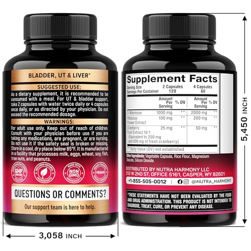 NUTRAHARMONY D-Mannose 2000mg capsules closeup supporting bladder wellness
