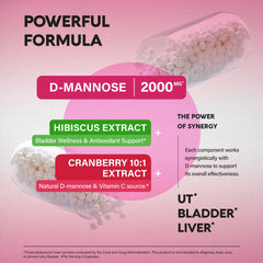 NUTRAHARMONY D-Mannose ingredients label with plant-based extracts supporting daily wellness