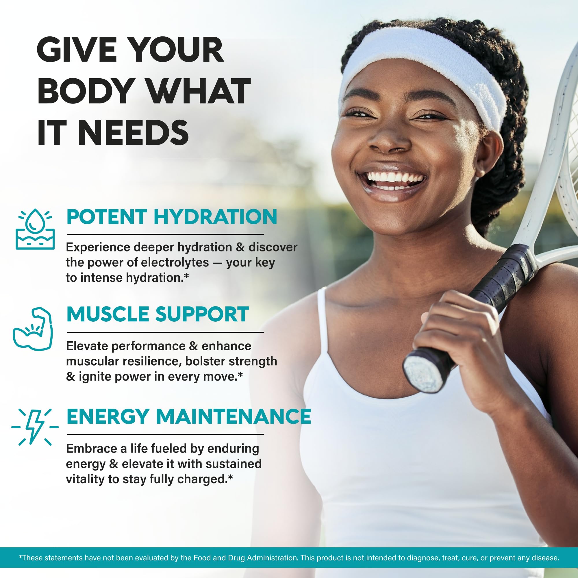 NUTRAHARMONY Electrolytes bottle side view highlighting vegan and keto-friendly hydration