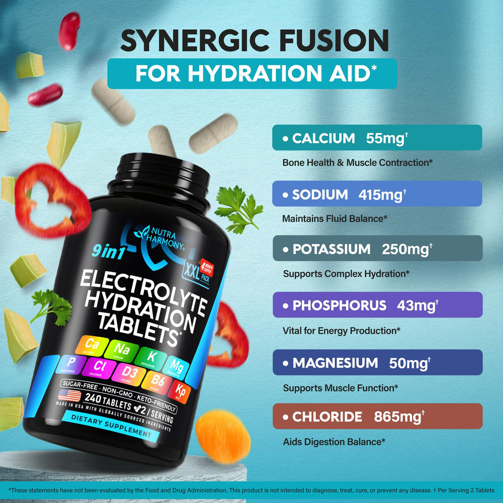 NUTRAHARMONY Electrolytes with Himalayan salt visuals for hydration balance