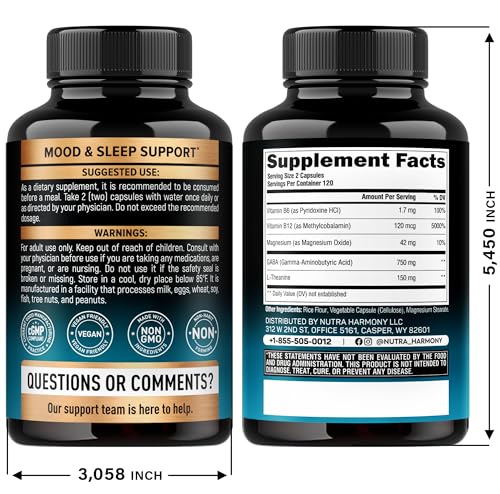 NUTRAHARMONY GABA L-Theanine capsules close-up for daily stress relief.