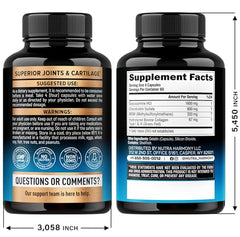 NutraHarmony capsules close-up highlighting glucosamine, chondroitin, and MSM for joint health
