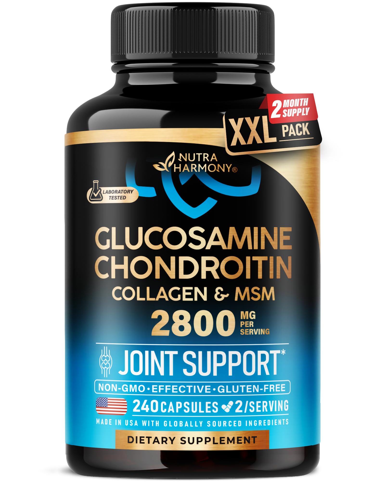 NutraHarmony bottle front with capsules for daily joint support