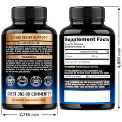NutraHarmony L-Theanine 180 vegan capsules for focused relaxation and sleep support.