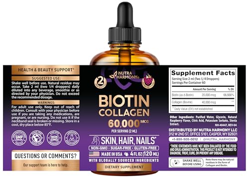 NutraHarmony label closeup highlights biotin and collagen ingredients