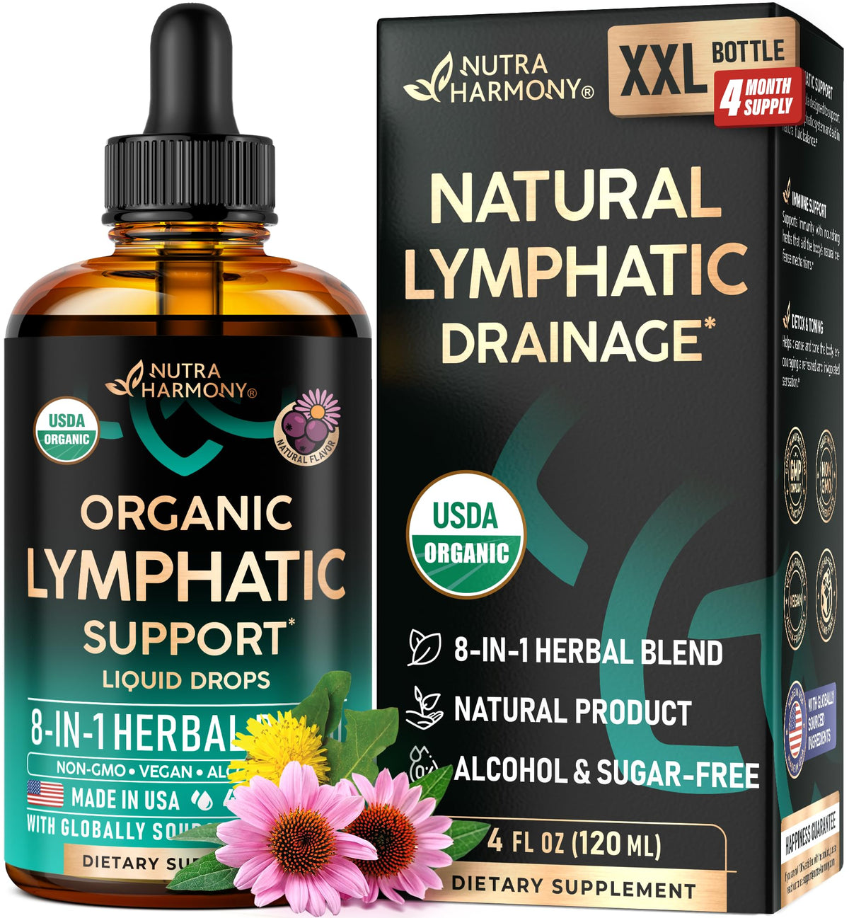 NutraHarmony lymph drops bottle ready for daily wellness support.