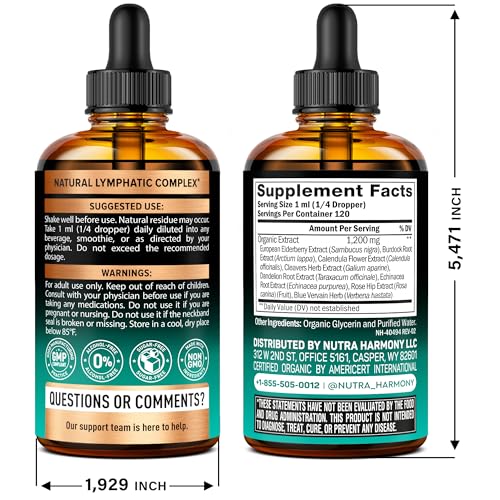 Pouring NutraHarmony lymph drops illustrating easy administration.