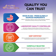 NutraHarmony USA-made vegan, non-GMO capsules package for peace of mind.