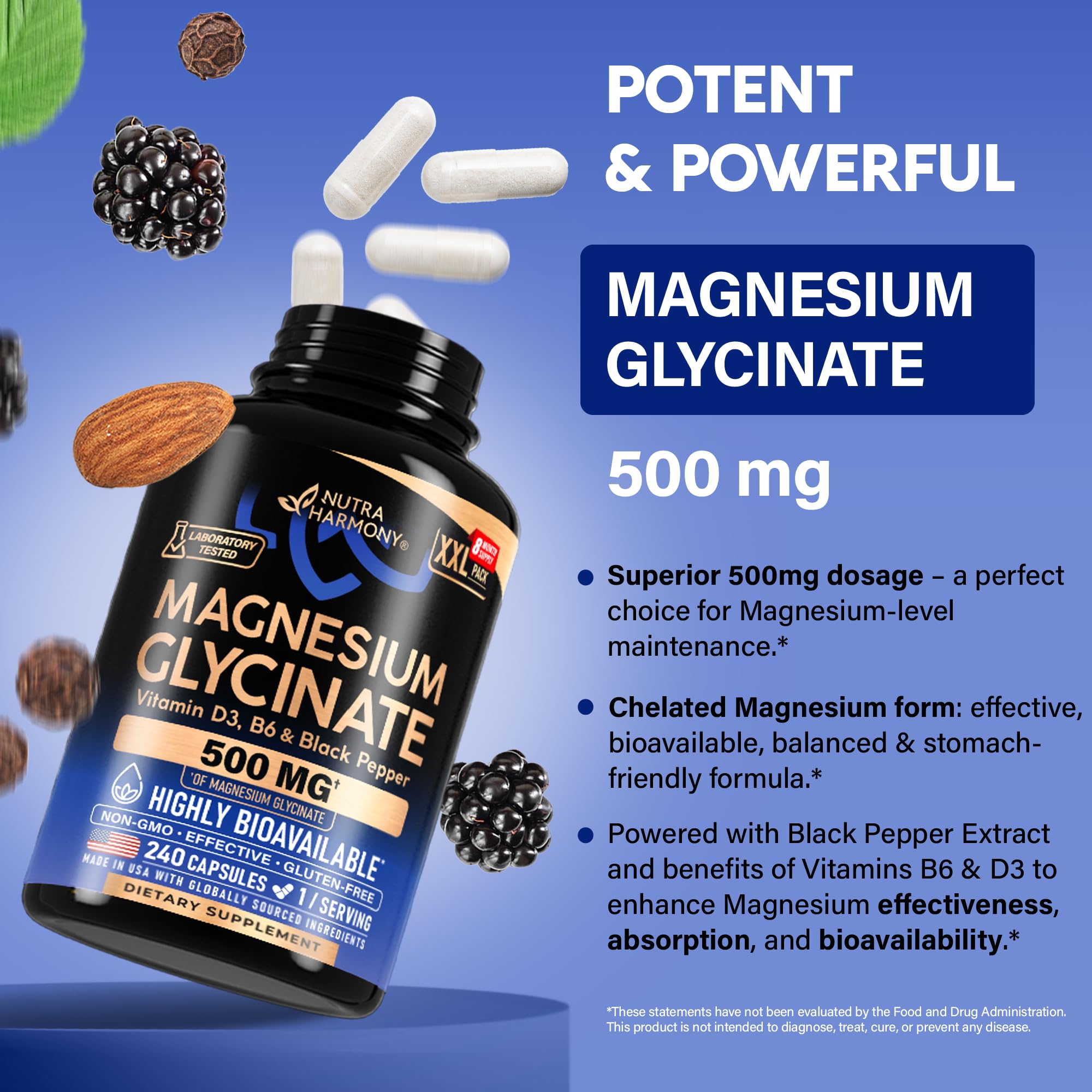 NutraHarmony magnesium glycinate bottle pour – convenient daily supplement for routines.