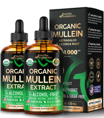 NutraHarmony Mullein Drops bottle with organic formula for gentle lung support.