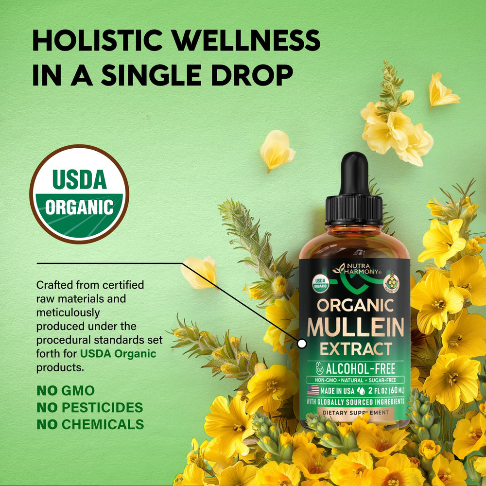 NutraHarmony Mullein Drops liquid in amber bottle.